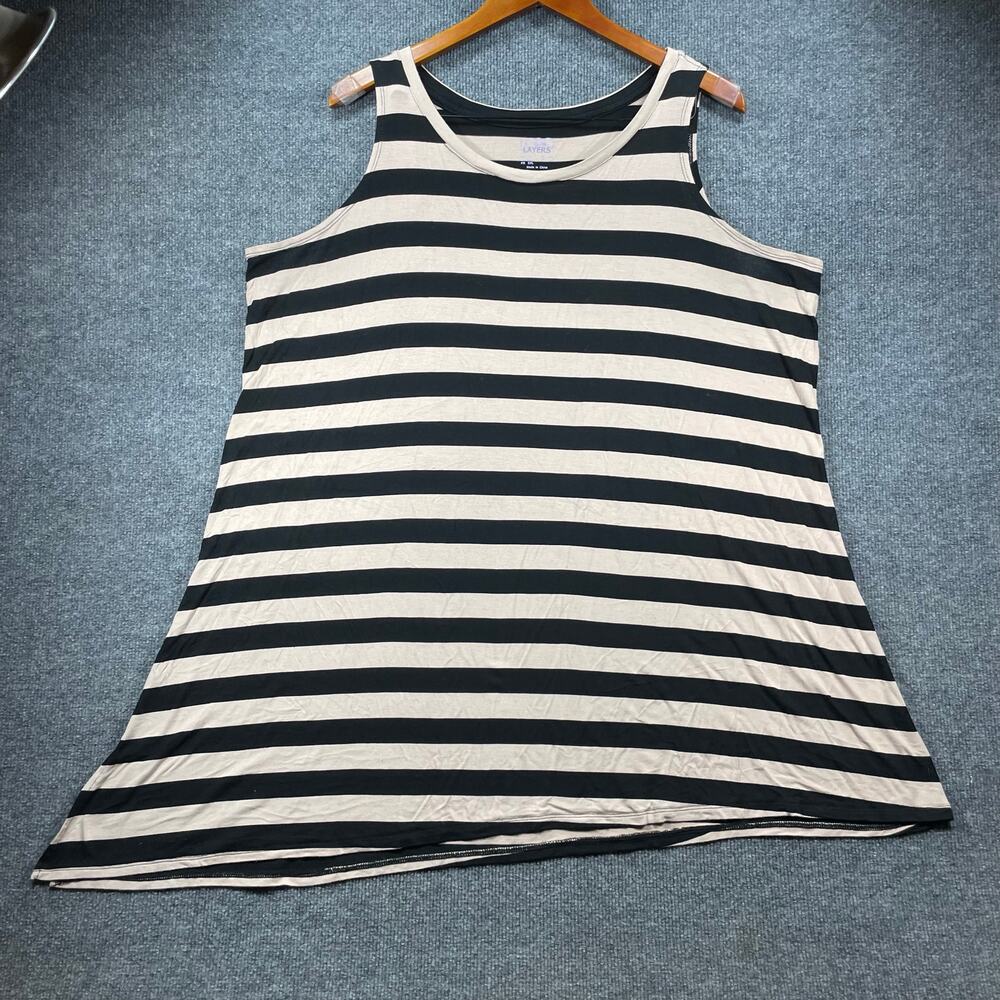 Logo Layers Asymmetrical Tank Women's Plus 2X Black/Beige Striped Casual